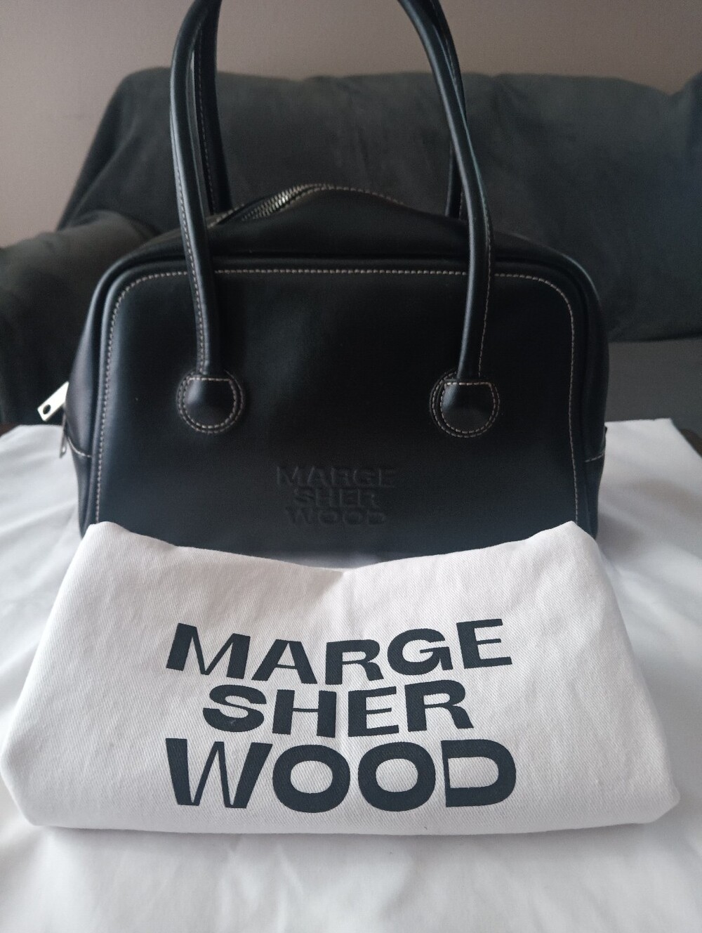 Marge Sherwood Black Leather Satchel Bag